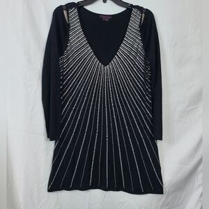 Fontana Womens Black Rhinestone Cold Shoulder Long Sleeve Tunic Top‎ Size L